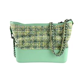 Chanel-Chanel Green Tweed and Leather Shoulder Bag-Green