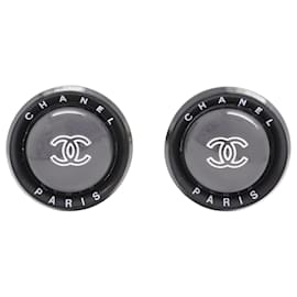 Chanel-Boucles d'oreilles clips Chanel noires et argentées-Noir,Argenté