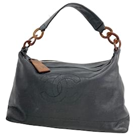 Chanel-Sac à épaule en cuir de veau grainé noir Chanel-Noir