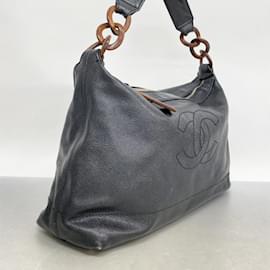Chanel-Sac à épaule en cuir de veau grainé noir Chanel-Noir