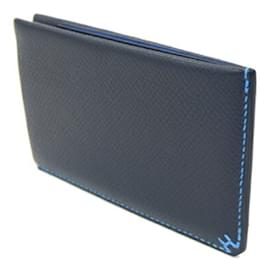 Hermès-Hermes Navy Blue Epsom Leather Card Case-Blue,Navy blue
