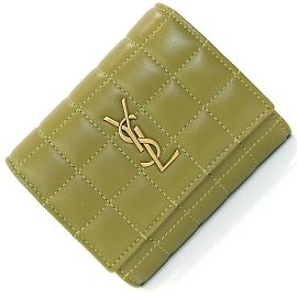 Cartera de cuero verde oliva con tres pliegues Saint Laurent Verde