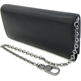 Bulgari-Portefeuille long plié Bvlgari en cuir noir-Noir
