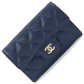 Chanel-Chanel Navy Grained Calfskin Card Case-Navy blue