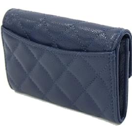 Chanel-Chanel Navy Grained Calfskin Card Case-Navy blue