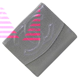 Chanel-Portefeuille bi-fold en cuir de veau grainé rose Chanel-Rose