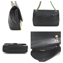 Chanel-Sac à épaule en cuir V-Stitch de Chanel-Noir,Doré