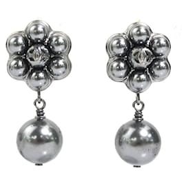Chanel-Chanel Coco Mark Metal Faux Pearl Earrings-Brown,Silvery