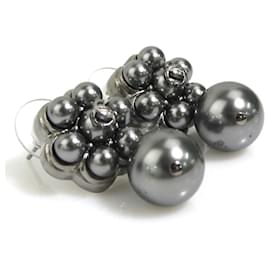 Chanel-Boucles d'oreilles en métal avec perles fantaisie Coco Mark de Chanel-Marron,Argenté