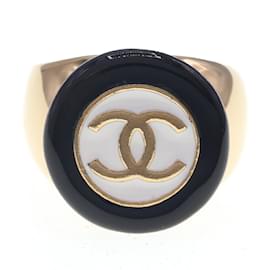 Chanel-Chanel Black and Gold Band Ring-Black,Golden