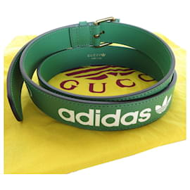 Gucci-Ceinture en cuir Gucci verte, blanche et dorée-Blanc,Doré,Vert