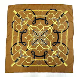 Hermès-Hermes Carre 90 Eperon d'Or Silk Scarf-Brown