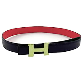 Hermès-Hermes Constance H Reversible Belt-Red,Navy blue