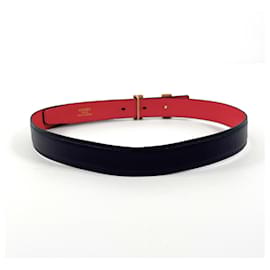 Hermès-Hermes Constance H Reversible Belt-Red,Navy blue