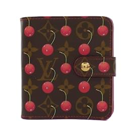 Louis Vuitton-Louis Vuitton Monogram Cherry Compact Zip Wallet-Brown,Red,Monogram