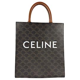 Céline-Celine Brown Coated Canvas Handbag-Brown
