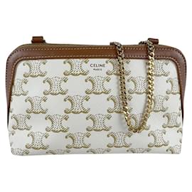 Céline-Celine Brown and Off-White Shoulder Bag-Brown,Eggshell