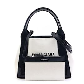 Balenciaga-Sac à main Balenciaga Navy Cabas XS-Noir,Écru