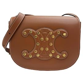 Céline-Celine Folco Cuir Triomphe Calfskin Shoulder Bag-Brown