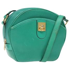 Céline-CELINE Shoulder Bag Leather Green Gold Auth KD318-Golden,Green