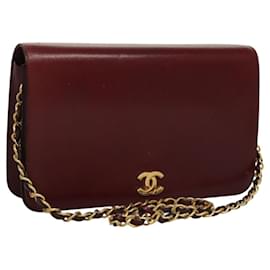 Chanel-CHANEL Chain Shoulder Bag Leather Bordeaux Gold CC Auth bs24296-Golden,Dark red