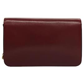 Chanel-Sac à épaule en chaîne CHANEL en cuir bordeaux avec CC doré Auth bs24296-Doré,Bordeaux