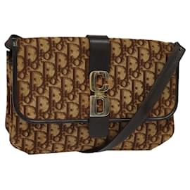 Christian Dior-Christian Dior Trotter Canvas Shoulder Bag Brown Gold Auth 118343-Brown,Golden