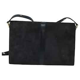 Céline-CELINE Shoulder Bag Suede Navy Gold Auth 118002-Golden,Navy blue