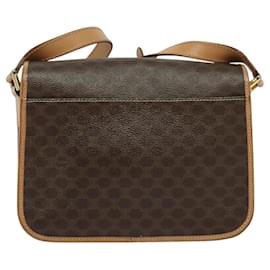 Céline-CELINE Macadam Canvas Circle Shoulder Bag PVC Leather Brown Gold Auth 118034-Brown,Golden