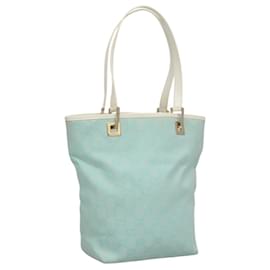 Gucci-GUCCI GG Canvas Tote Bag Light Blue Gold 002 1099 Auth BA1517-Golden,Light blue