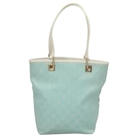Gucci-GUCCI GG Canvas Tote Bag Light Blue Gold 002 1099 Auth BA1517-Golden,Light blue
