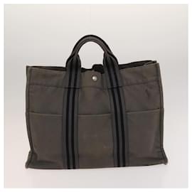 Hermès-HERMES Fourre Tout Sac Tote en Toile 5Set Noir Gris Marine Auth ki5557-Marron,Noir,Bleu Marine