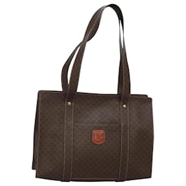 Céline-CELINE Macadam Canvas Tote Bag PVC Leather Brown Gold Auth 117440-Brown,Golden