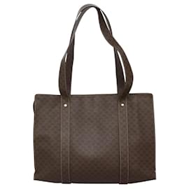 Céline-CELINE Macadam Canvas Tote Bag PVC Leather Brown Gold Auth 117440-Brown,Golden