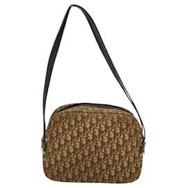 Christian Dior-Christian Dior Trotter Canvas Shoulder Bag Brown Auth 116492-Brown
