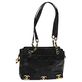 Chanel-CHANEL Trip Luco co Shoulder Bag Enamel Black Gold CC Auth KD530-Black,Golden