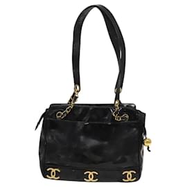 Chanel-CHANEL Trip Luco co Shoulder Bag Enamel Black Gold CC Auth KD530-Black,Golden