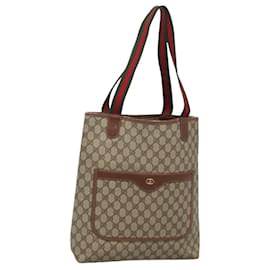 Gucci-GUCCI GG Supreme Web Sherry Line Tote Bag PVC Beige 002 123 6487 Auth ar13366-Beige