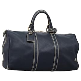 Louis Vuitton-LOUIS VUITTON Tobaco Keepall 50 Boston Bag Leather Navy M95136 LV Auth 117173-Navy blue