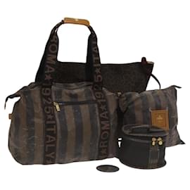 Fendi-FENDI Pecan Canvas Leopard Tote Bag Coated Canvas 4Set Brown Black Auth bs24408-Brown,Black
