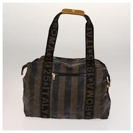 Fendi-FENDI Pecan Canvas Leopard Tote Bag Coated Canvas 4Set Brown Black Auth bs24408-Brown,Black