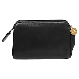 Chanel-CHANEL COCO Marque Pouch Cuir d'Agneau Noir Or CC Auth 117311-Noir,Doré