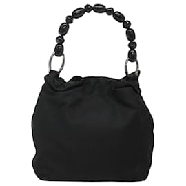 Christian Dior-Christian Dior Maris Pearl Shoulder Bag Nylon Black Silver Auth BA1374-Black,Silvery