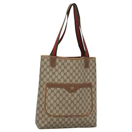 Gucci-GUCCI GG Supreme Web Sherry Line Tote Bag PVC Beige 40 02 003 Auth BA1061-Beige