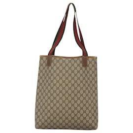 Gucci-GUCCI GG Supreme Web Sherry Line Tote Bag PVC Beige 40 02 003 Auth BA1061-Beige