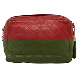 Chanel-CHANEL Matelasse COCO Mark Chain Shoulder Bag Lamb Skin Red Gold CC Auth BA1494-Red,Golden