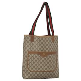 Gucci-GUCCI GG Supreme Web Sherry Line Tote Bag PVC Beige 89 02 003 Auth BA1076-Beige