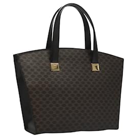Céline-CELINE Macadam Canvas Hand Bag PVC Leather Brown Gold Auth 117630-Brown,Golden