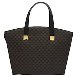 Céline-CELINE Macadam Canvas Hand Bag PVC Leather Brown Gold Auth 117630-Brown,Golden