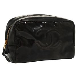 CHANEL COCO Marke Kosmetiktasche Emaille Schwarz Gold CC Auth bs24433 Schwarz Golden
